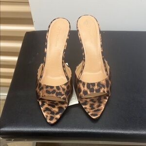Leopard Print open -Toe Slide Mules - Brown/black